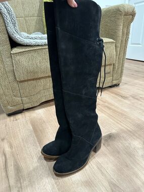Lucky Brand Black Genuine Suede Over-the-Knee Block Heel Boots